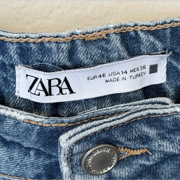 ZARA | Mid-Plus Size High Rise Factory Distressed Straight Relaxed Jeans - Picture 11 of 13